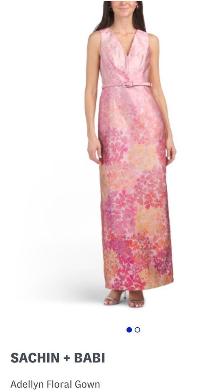 Sachin & Babi Adellyn Gown 12 Pink Floral Belted Maxi Dress Wedding Guest Formal
